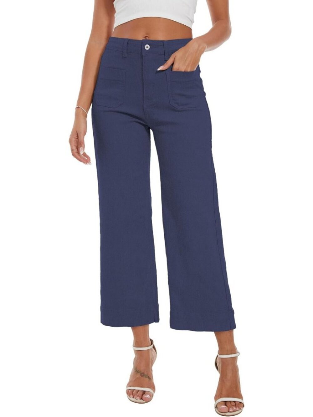Trendy High Waisted Wide Leg Flare Jeans for Women | Cropped Stretchy Baggy